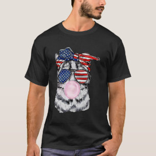 Patriotic Cat Glasses Bandana US Flag 4th July Cat T-Shirt