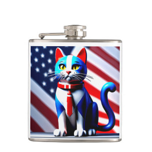 Patriotic cat hip flask