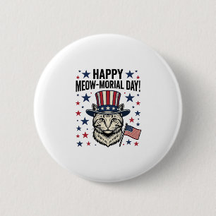 Patriotic Cat Meow-Morial Day Vintage Vector Desig 2 Inch Round Button