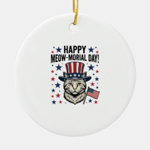 Patriotic Cat Meow-Morial Day Vintage Vector Desig Ceramic Ornament