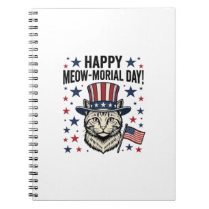 Patriotic Cat Meow-Morial Day Vintage Vector Desig Notebook