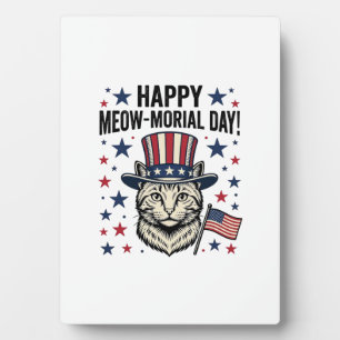 Patriotic Cat Meow-Morial Day Vintage Vector Desig Plaque