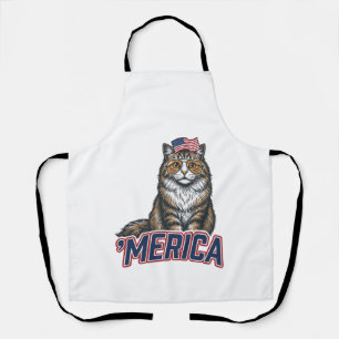 Patriotic Cat Merica Vintage Engraving Shirt Desig Apron