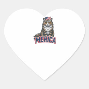 Patriotic Cat Merica Vintage Engraving Shirt Desig Heart Sticker