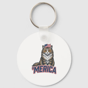 Patriotic Cat Merica Vintage Engraving Shirt Desig Keychain