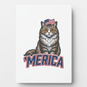 Patriotic Cat Merica Vintage Engraving Shirt Desig Plaque