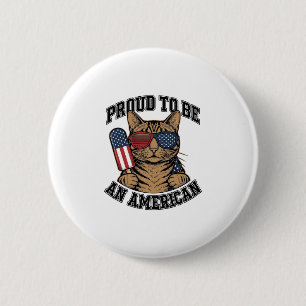 Patriotic Cat Proud to Be American Vintage Vector 2 Inch Round Button