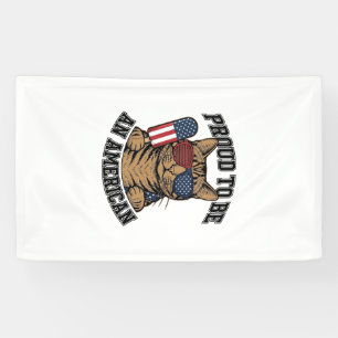 Patriotic Cat Proud to Be American Vintage Vector  Banner