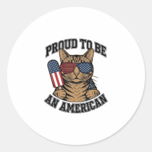 Patriotic Cat Proud to Be American Vintage Vector Classic Round Sticker
