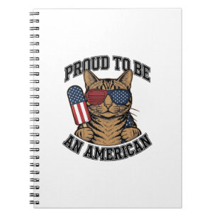 Patriotic Cat Proud to Be American Vintage Vector Notebook