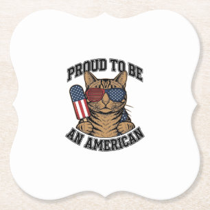Patriotic Cat Proud to Be American Vintage Vector Paper Coaster