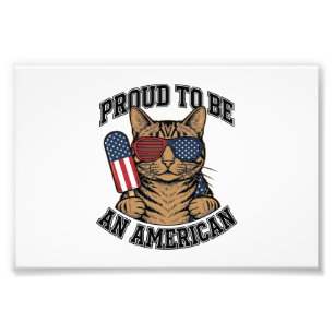 Patriotic Cat Proud to Be American Vintage Vector  Photo Print
