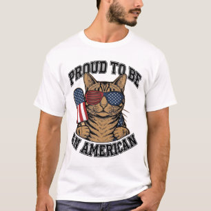 Patriotic Cat Proud to Be American Vintage Vector T-Shirt