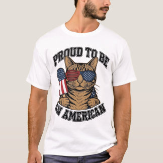 Patriotic Cat Proud to Be American Vintage Vector  T-Shirt