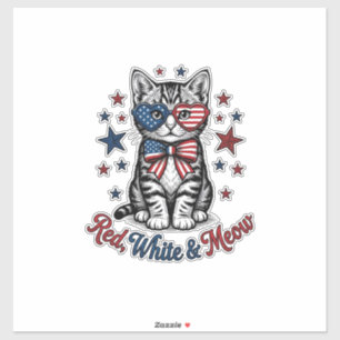 Patriotic Cat Red White and Meow Vintage Design_1