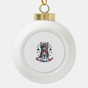 Patriotic Cat Red White and Meow Vintage Design_1 Ceramic Ball Christmas Ornament
