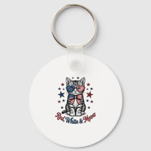 Patriotic Cat Red White and Meow Vintage Design_1 Keychain