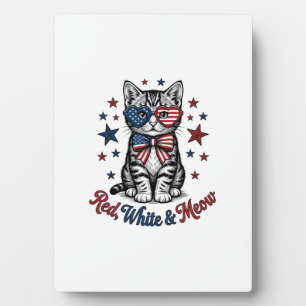 Patriotic Cat Red White and Meow Vintage Design_1 Plaque