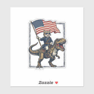 Patriotic Cat Riding Dinosaur Vintage Vector Desig