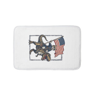 Patriotic Cat Riding Dinosaur Vintage Vector Desig Bath Mat
