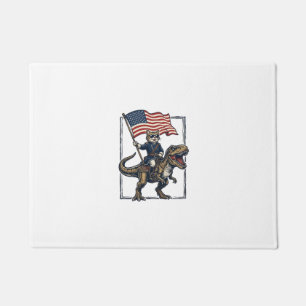 Patriotic Cat Riding Dinosaur Vintage Vector Desig Doormat