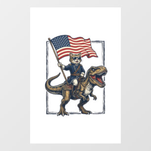 Patriotic Cat Riding Dinosaur Vintage Vector Desig Window Cling
