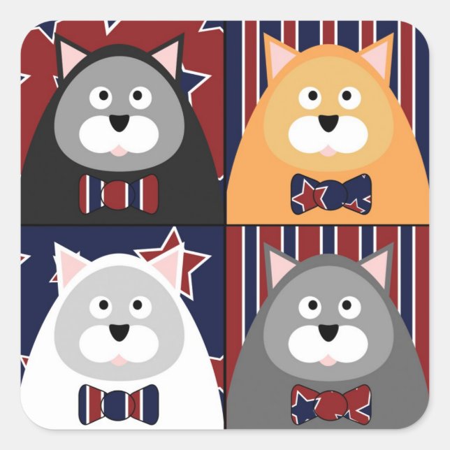 Patriotic Cat Square Stickers (Front)