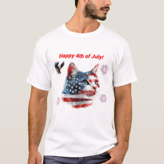 Patriotic Cat T-Shirt, American Flag Kitty Tee, US T-Shirt