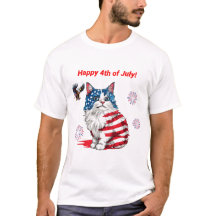 Patriotic Cat T-Shirt, USA Flag Kitty Tee, America
