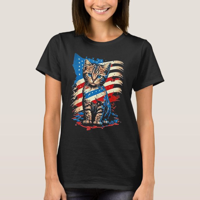 Patriotic Cat USA Flag For Man Woman T-Shirt (Front)