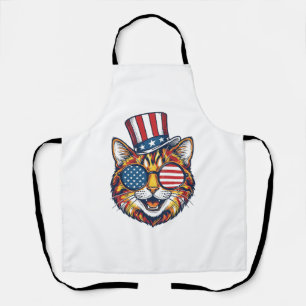 Patriotic Cat Vintage Engraving Shirt Design_1 Apron