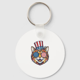 Patriotic Cat Vintage Engraving Shirt Design_1 Keychain