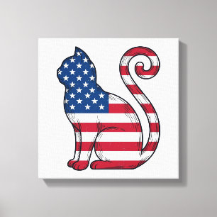 Patriotic Cat Vintage Engraving Vector Design_1 Canvas Print