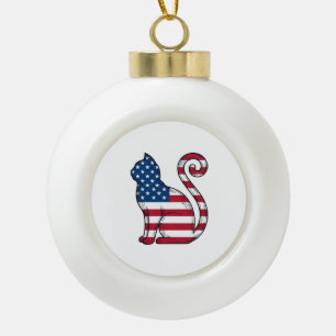 Patriotic Cat Vintage Engraving Vector Design_1 Ceramic Ball Christmas Ornament