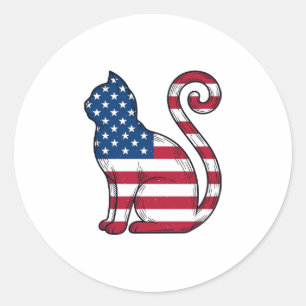 Patriotic Cat Vintage Engraving Vector Design_1 Classic Round Sticker
