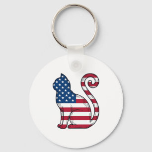 Patriotic Cat Vintage Engraving Vector Design_1 Keychain