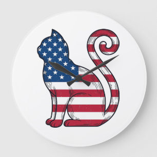 Patriotic Cat Vintage Engraving Vector Design_1 Large Clock