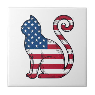 Patriotic Cat Vintage Engraving Vector Design_1 Tile