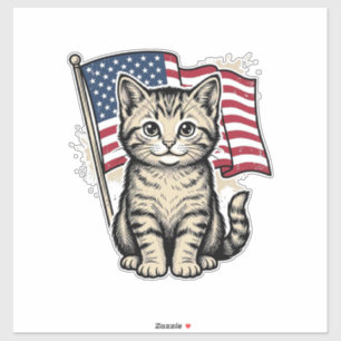 Patriotic Cat with American Flag Vintage Vector De