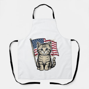 Patriotic Cat with American Flag Vintage Vector De Apron