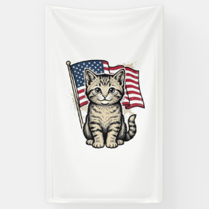 Patriotic Cat with American Flag Vintage Vector De Banner