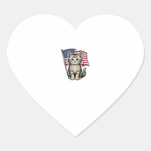 Patriotic Cat with American Flag Vintage Vector De Heart Sticker