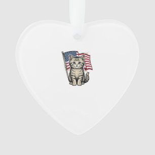 Patriotic Cat with American Flag Vintage Vector De Ornament