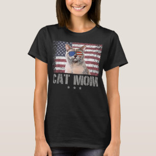 Patriotic Cats Mom With Sunglasses USA American Fl T-Shirt