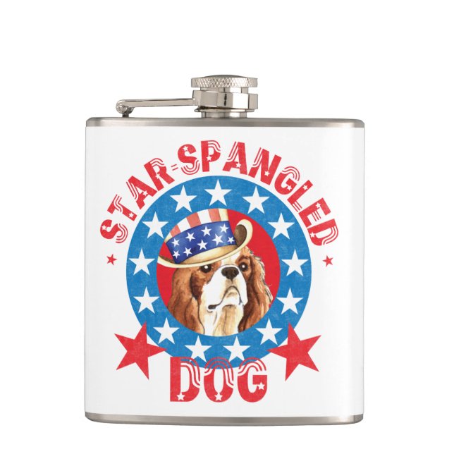 Patriotic Cavalier King Charles Spaniel Hip Flask (Front)