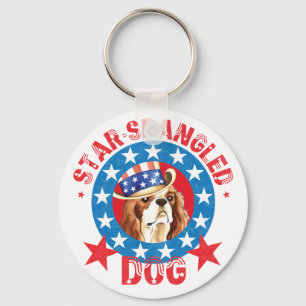 Patriotic Cavalier King Charles Spaniel Keychain
