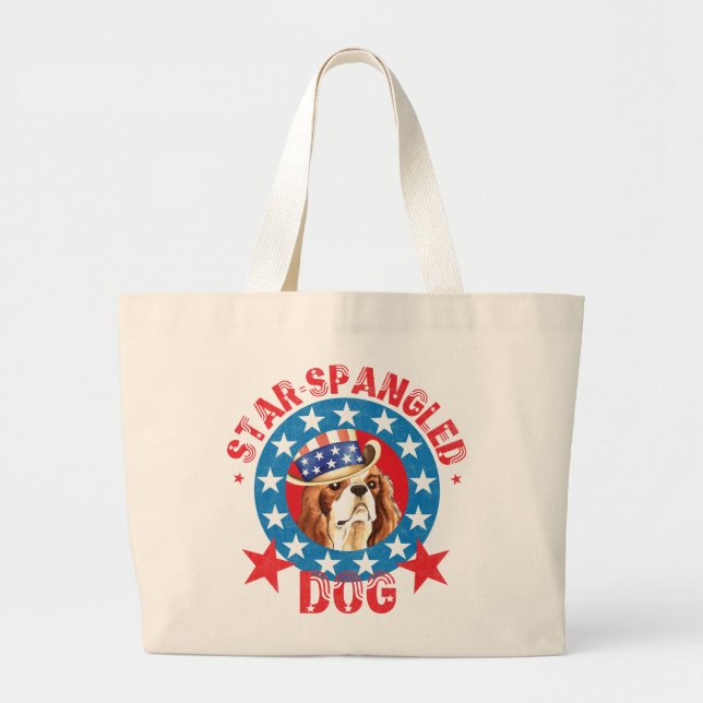 Patriotic Cavalier King Charles Spaniel Large Tote Bag (Front)