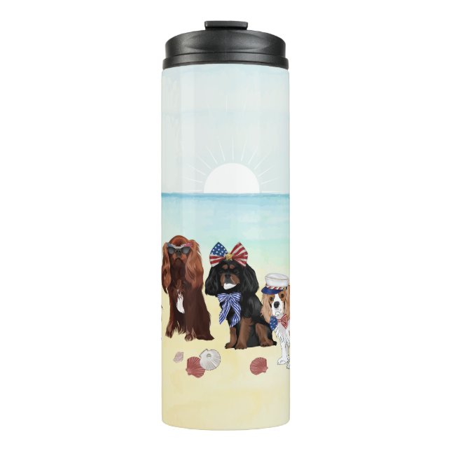 Patriotic Cavalier King Charles Spaniels Beach  Thermal Tumbler (Front)