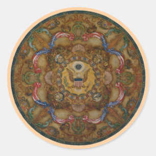 Patriotic ceiling dome painting Library Congress Classic Round Sticker