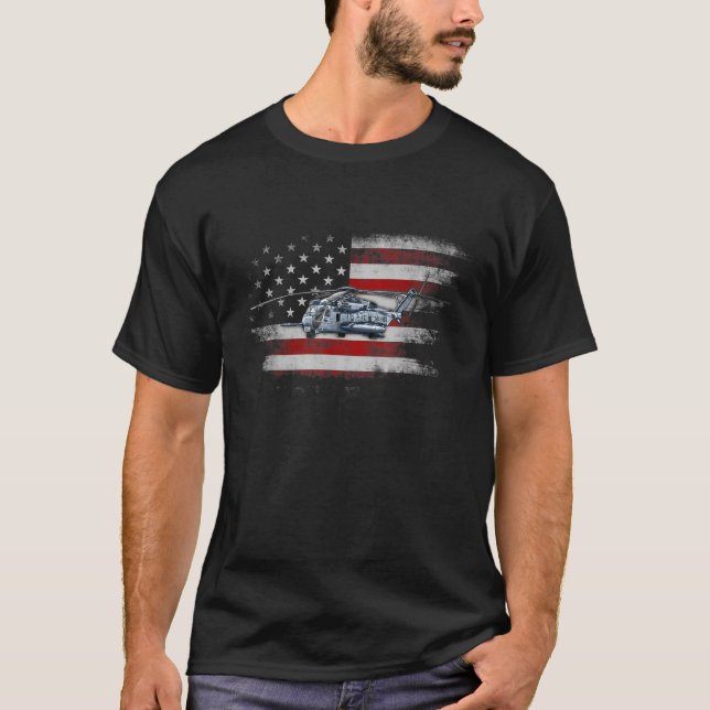 Patriotic CH 53 and MH 53 helicopter Flag Helicopt T-Shirt (Front)